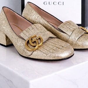 ✨ Gucci Gold Metallic Fringe Loafer Heels ✨